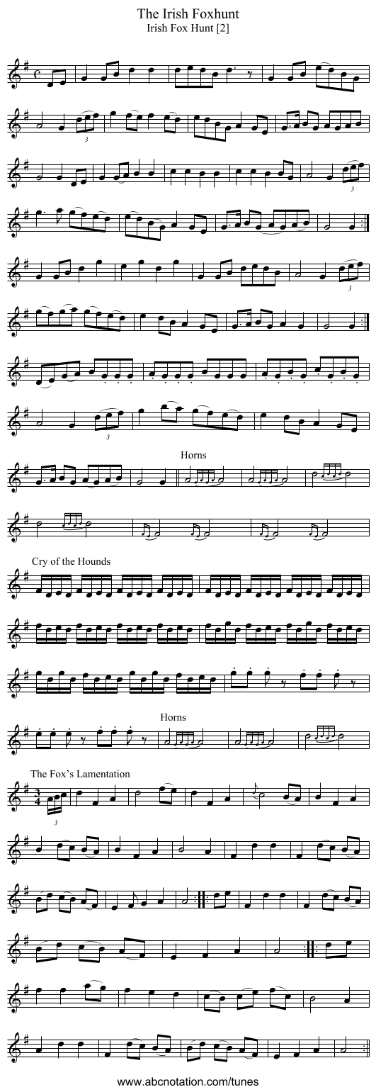 Irish Foxhunt, The - staff notation