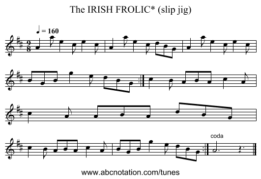 IRISH FROLIC* (slip jig), The - staff notation