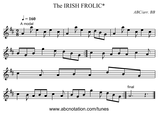 IRISH FROLIC*, The - staff notation