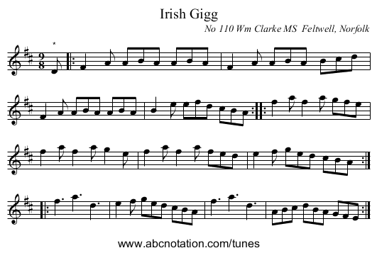 Irish Gigg - staff notation