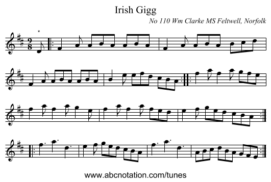 Irish Gigg - staff notation