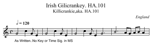 Irish Gilicrankey. HA.101 - staff notation