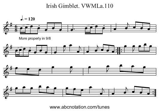 Irish Gimblet. VWMLa.110 - staff notation