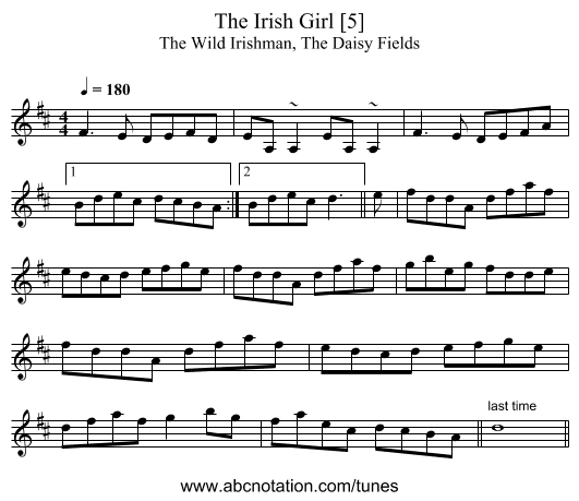 Irish Girl [5], The - staff notation