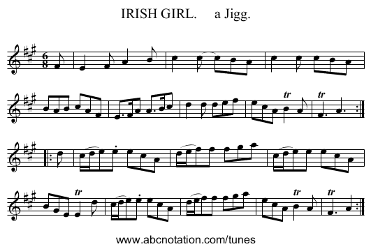 IRISH GIRL.     a Jigg. - staff notation