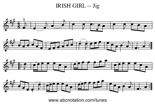 IRISH GIRL -- Jig - staff notation