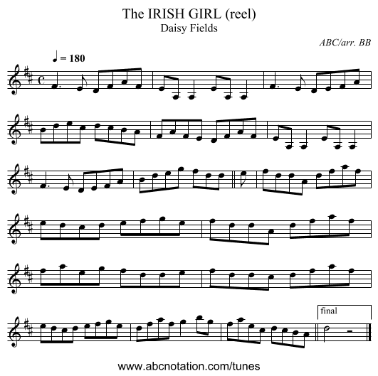 IRISH GIRL (reel), The - staff notation