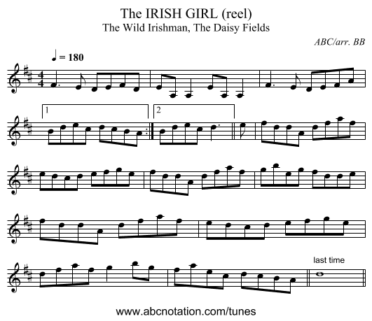 IRISH GIRL (reel), The - staff notation
