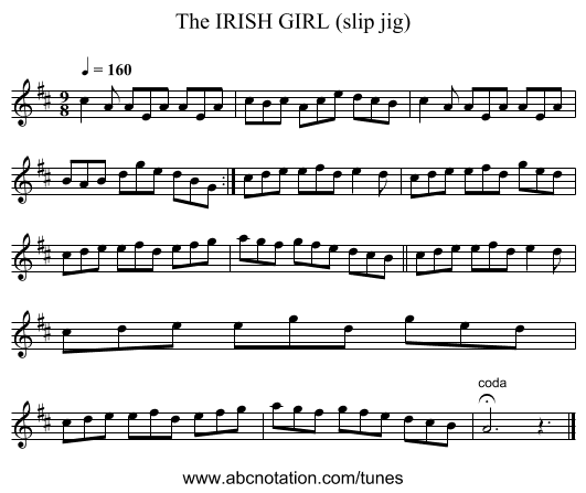 IRISH GIRL (slip jig), The - staff notation