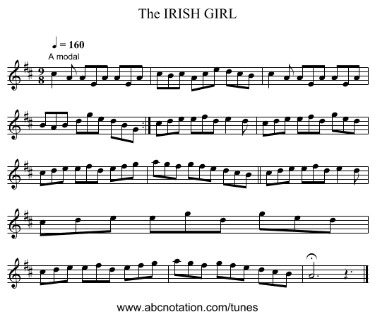 IRISH GIRL, The - staff notation