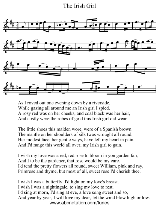 Irish Girl, The - staff notation