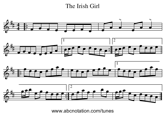 Irish Girl, The - staff notation
