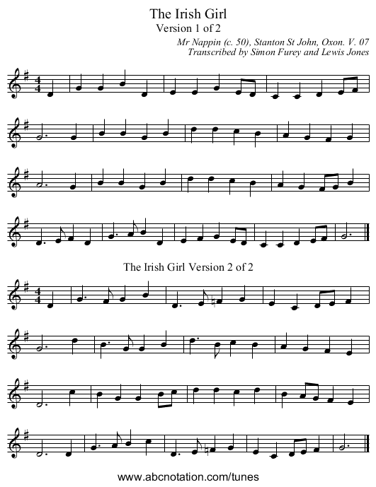 Irish Girl, The - staff notation