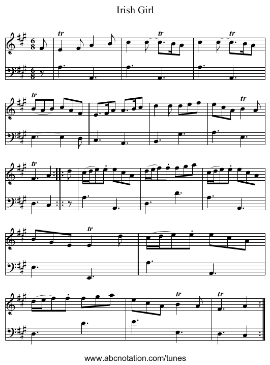Irish Girl - staff notation