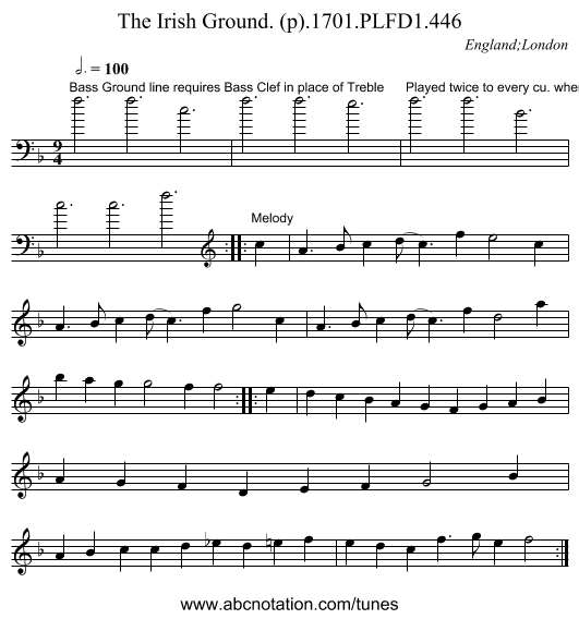 Irish Ground. (p).1701.PLFD1.446, The - staff notation