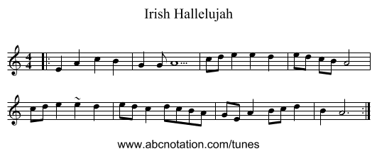 Irish Hallelujah - staff notation