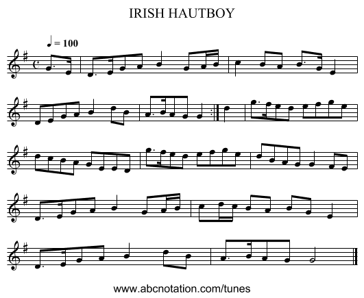 IRISH HAUTBOY - staff notation