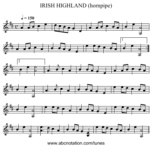 IRISH HIGHLAND (hornpipe) - staff notation
