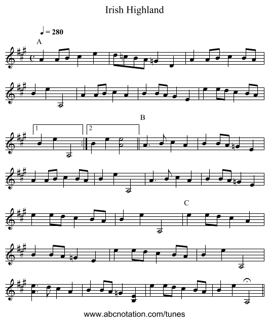 Irish Highland - staff notation
