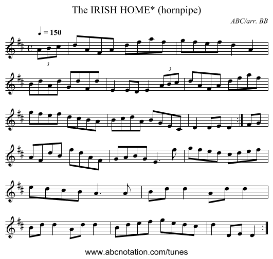 IRISH HOME* (hornpipe), The - staff notation