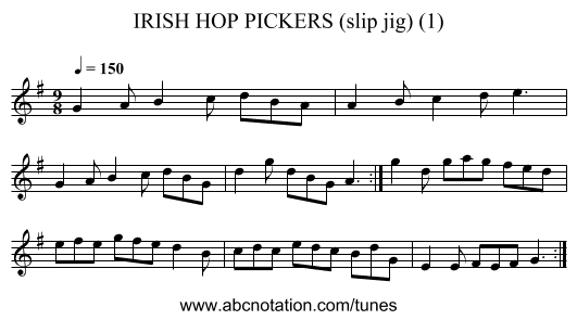 IRISH HOP PICKERS (slip jig) (1) - staff notation
