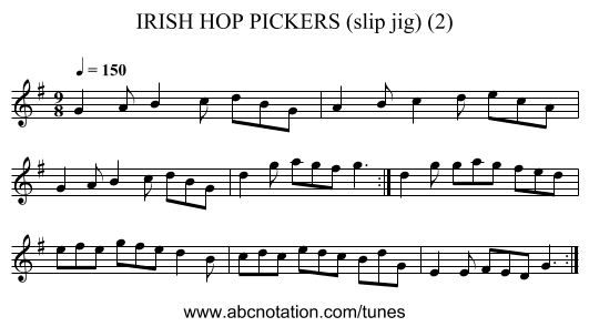 IRISH HOP PICKERS (slip jig) (2) - staff notation