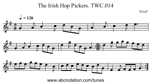 Irish Hop Pickers. TWC.014, The - staff notation