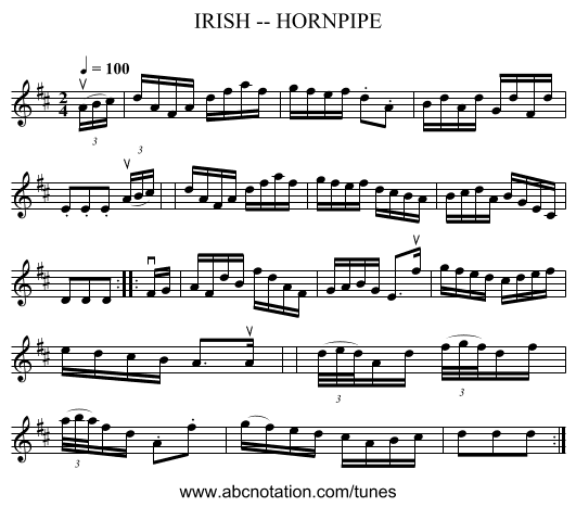 IRISH -- HORNPIPE - staff notation