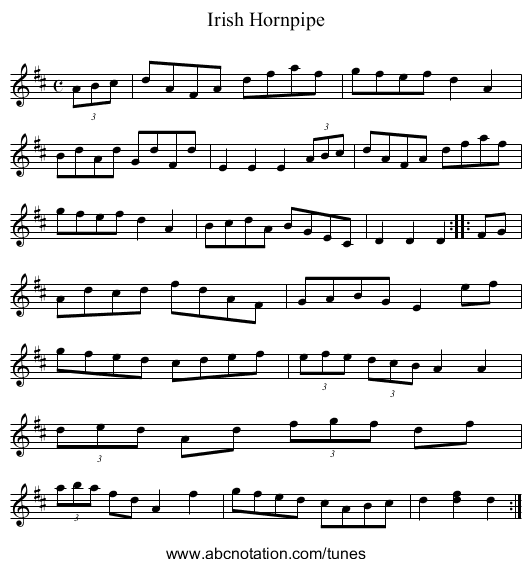 Irish Hornpipe - staff notation