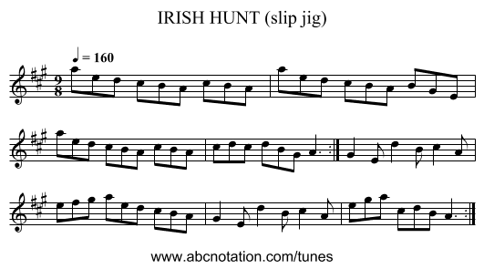 IRISH HUNT (slip jig) - staff notation