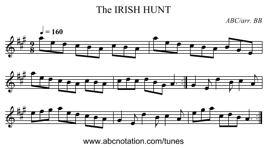IRISH HUNT, The - staff notation