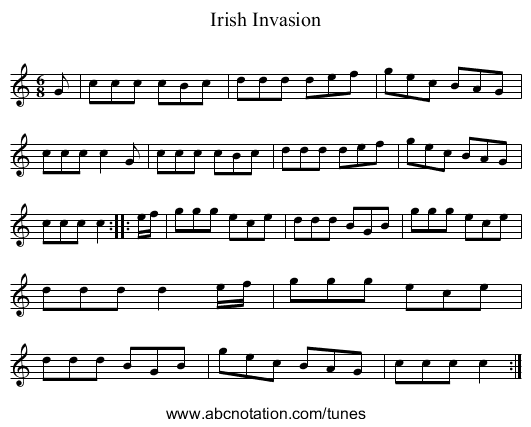 Irish Invasion - staff notation