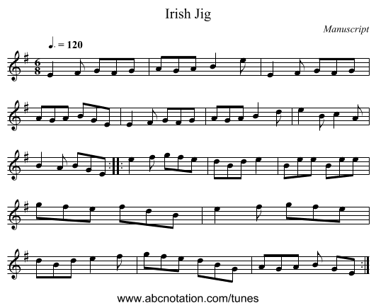 Irish Jig - staff notation