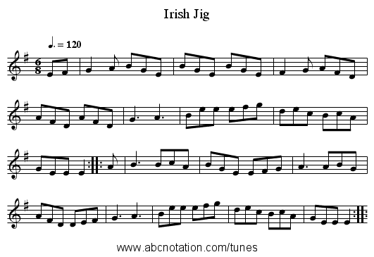 Irish Jig - staff notation