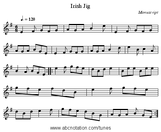 Irish Jig - staff notation