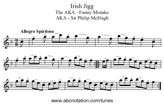 Irish Jigg - staff notation