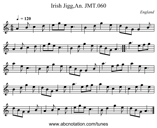 Irish Jigg,An. JMT.060 - staff notation