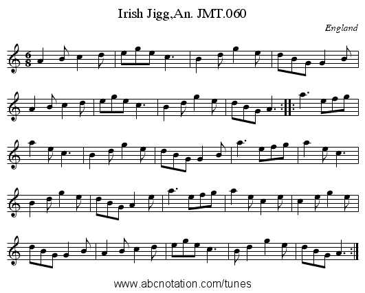 Irish Jigg,An. JMT.060 - staff notation