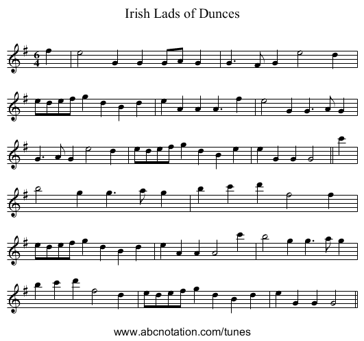 Irish Lads of Dunces - staff notation