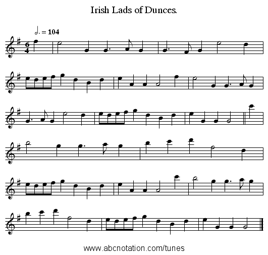 Irish Lads of Dunces. - staff notation