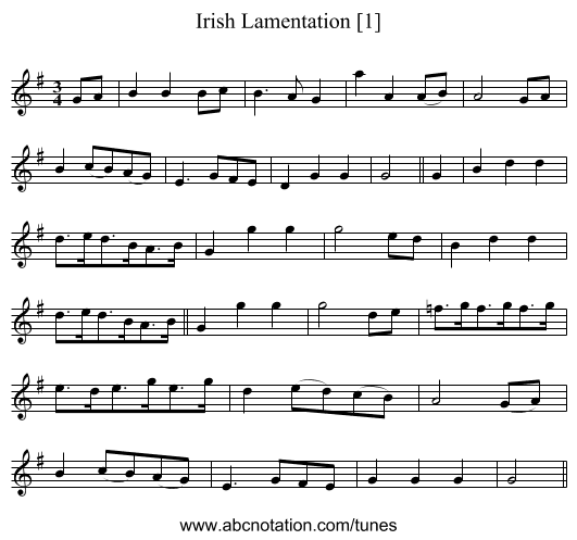 Irish Lamentation [1] - staff notation