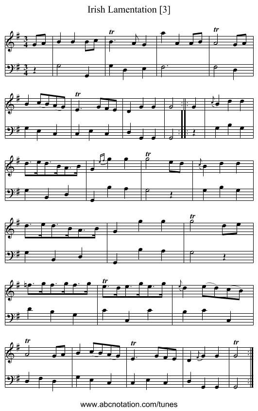 Irish Lamentation [3] - staff notation
