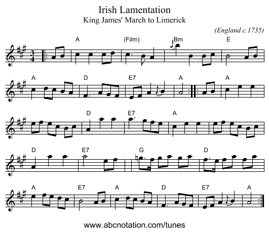 Irish Lamentation - staff notation