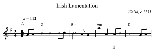 Irish Lamentation - staff notation
