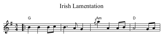 Irish Lamentation - staff notation