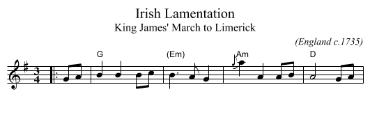 Irish Lamentation - staff notation