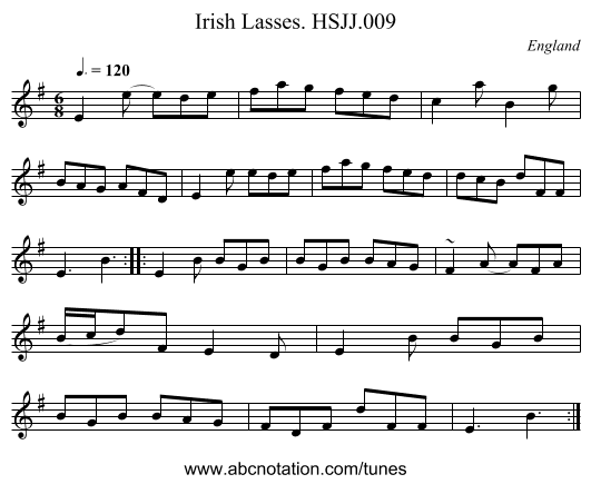 Irish Lasses. HSJJ.009 - staff notation