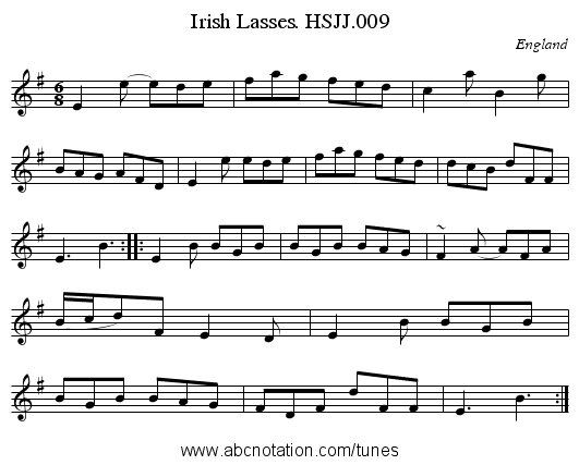 Irish Lasses. HSJJ.009 - staff notation