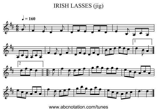 IRISH LASSES (jig) - staff notation