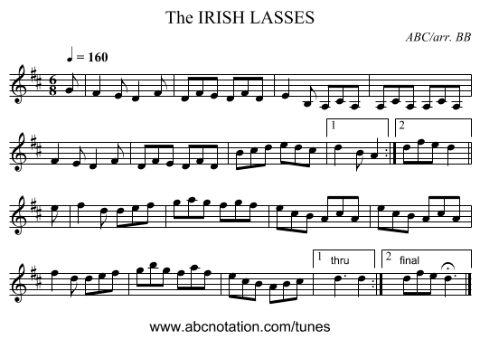 IRISH LASSES, The - staff notation